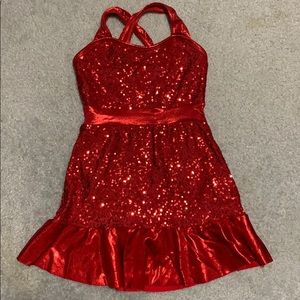 Red sparkly dance costume dress